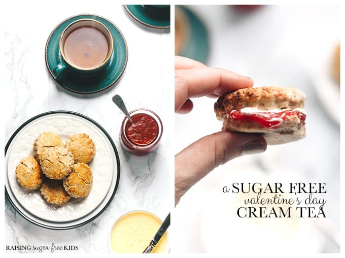 A Sugar Free Valentine's Day Cream Tea | Raising Sugar Free Kids - a yummy sweet but sugar free treat for Valentine's Day this year. Particularly great if you are doing #sugarfreefebruary but don't want to miss out on a #valentines treat. Easy and super quick to make, really tasty, cheap and fun. Gluten free and vegan options included. #veganvalentine #sugarfree 