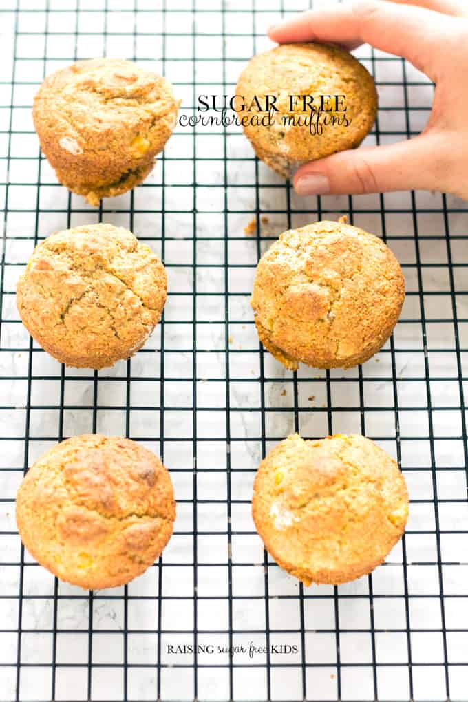 Sugar Free Cornbread Muffins | Raising Sugar Free Kids - these delicious and super simple cornbread muffins are sugar free, sweet, soft and yummy! They are easy to batch prep and freeze so they can be made at a moment's notice. #sugarfree