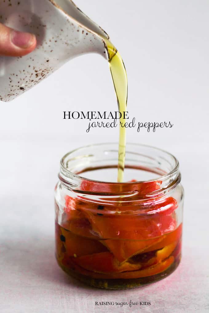 Homemade Jarred Red Peppers | Raising Sugar Free Kids - vegetable oil, sugar, gluten and dairy free, these homemade jarred red peppers are healthier and far far cheaper than the shop-bought version, and are an amazing shortcut ingredient to have on hand for quick lunches and dinners. Vegan, low carb and paleo. #sugarfree #vegan #glutenfree 