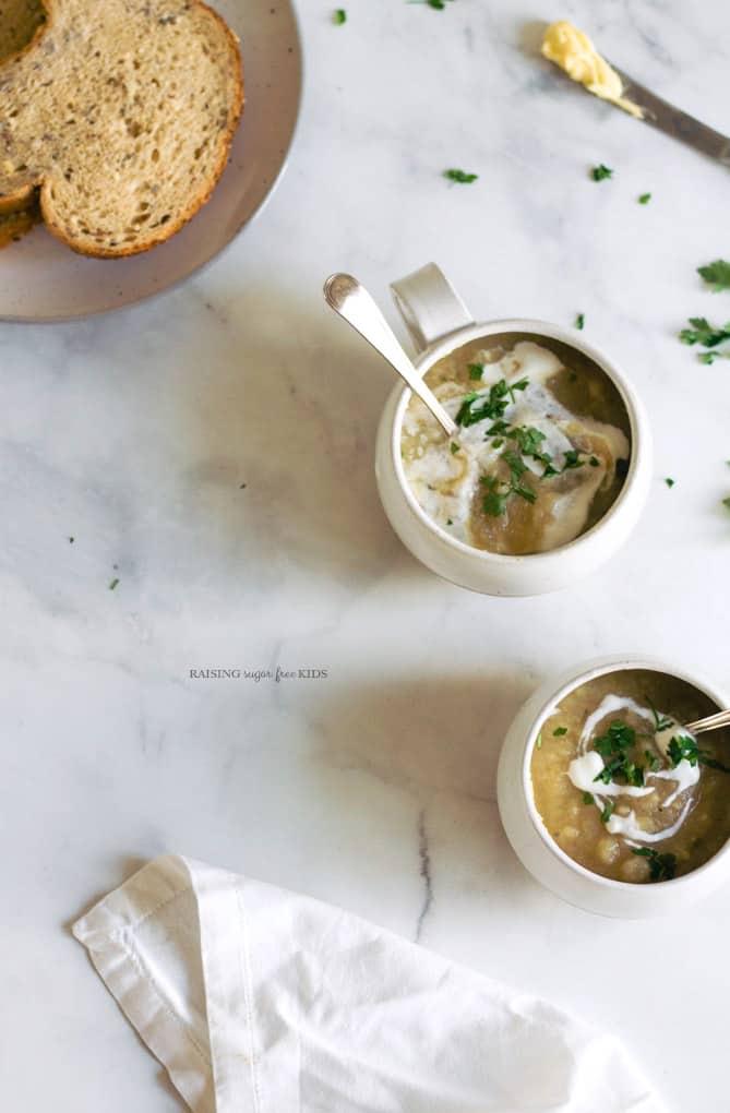 Instant Pot Celeriac (Celery Root) & Pear Soup | Raising Sugar Free Kids - a delicious, nutty winter soup that is made from just a few simple, seasonal ingredients. Made in no time in the Instant Pot, with a stove top version for anyone who doesn't have one. #sugarfree #vegan #glutenfree 