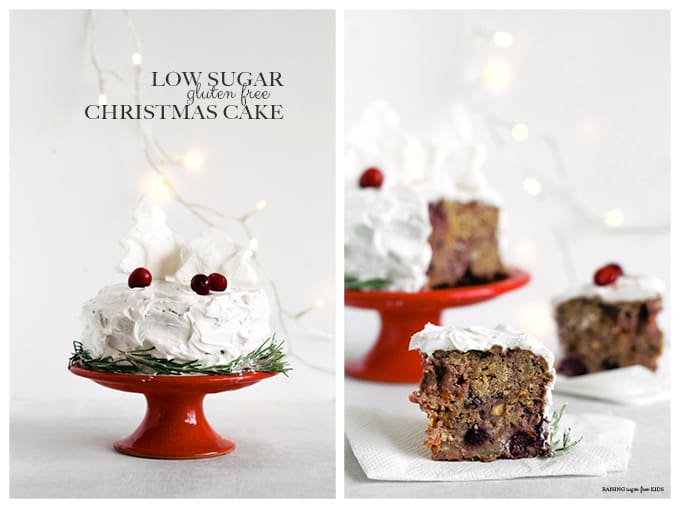 Low Sugar Christmas Cake (Gluten Free) | Raising Sugar Free Kids - a lighter, healthier gluten free and low sugar Christmas cake. Simple, one-bowl, and really yummy. Have your cake and eat it too this Christmas! #sugarfree #glutenfree #christmas 