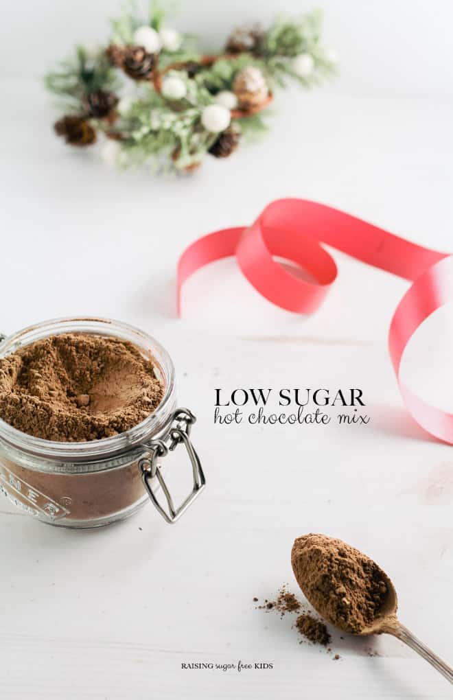 Low Sugar Hot Chocolate Mix (+ Salted Caramel Hot Chocolate) | Raising Sugar Free Kids - a super simple but delicious hot chocolate mix, which takes 30 seconds but makes 12 serves. Vegan, gluten free and super low in sugar, this mix makes a great Christmas gift, or just an easy treat to keep in your house for family and guests over Christmas. #sugarfree #glutenfree #vegan #christmas