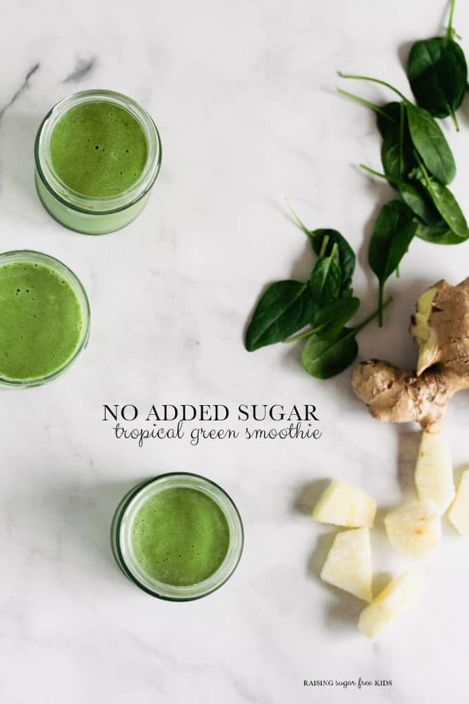 No Added Sugar Tropical Green Smoothie | Raising Sugar Free Kids - a yummy green drink full of delicious, nutritious goodness. For when you need a bit of tropical sunshine on a cold winter's day. #sugarfree #poysugarfreejanuary #sugarfreejanuary #vegan #veganuary 
